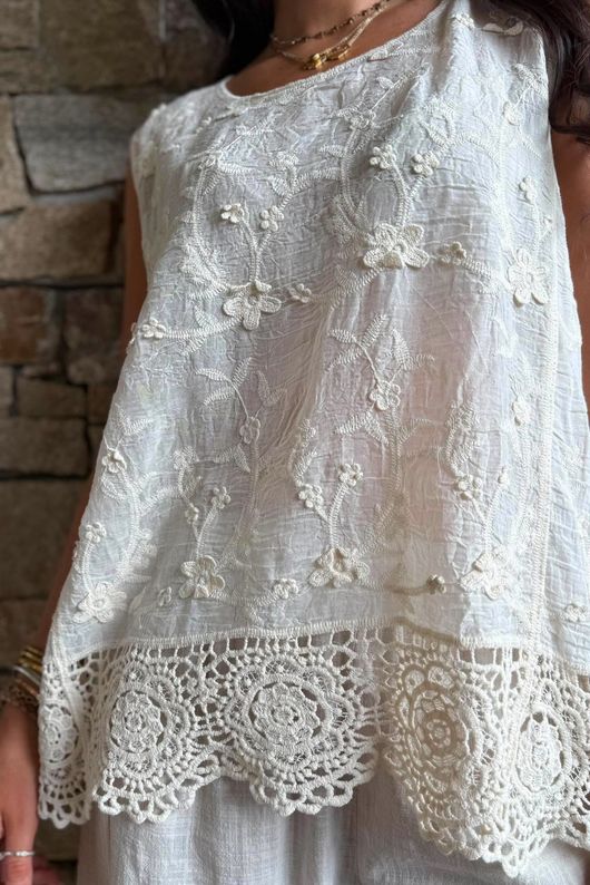 Veronica Embroidered Tank Vintage Cream